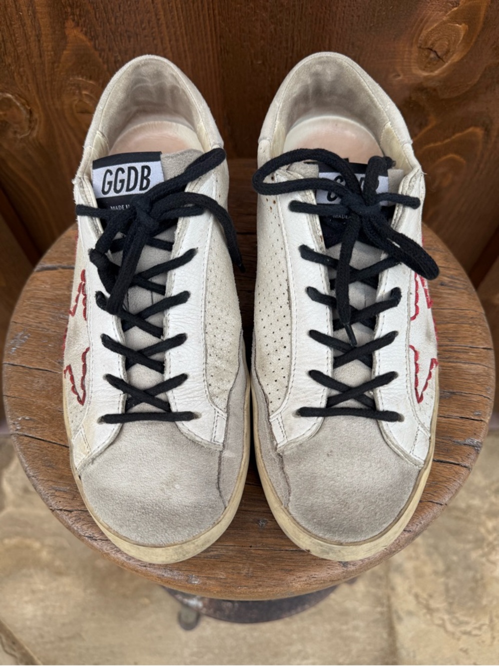 Authentic GGDB White Suede Sneakers with Red HEART and STAR Detail - Picture 4 of 6